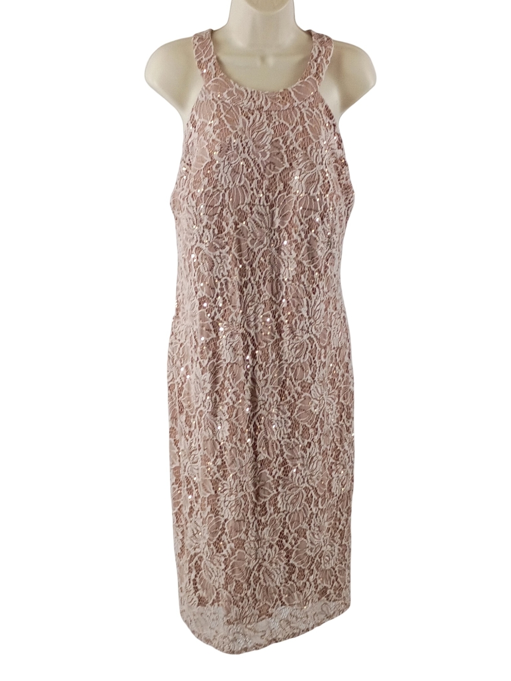 Roz & Ali Blush Pink Lace And Sequin Midi Dress